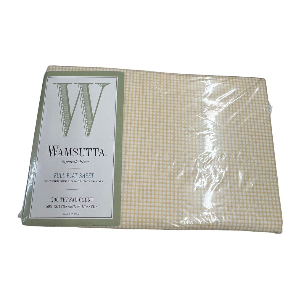 Vintage Wamsutta‎ Supercale Plus Full Flat Sheet 200 Thread Count Yellow Gingham